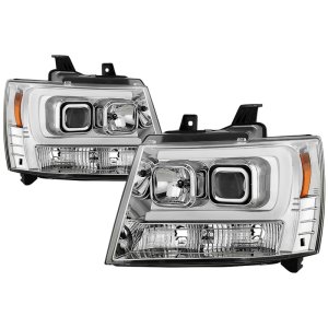 Chevrolet Suburban Headlights - SPYDER - V2 Projector + Switch Back Turn Signal Light Bar - Chrome - `07-`14