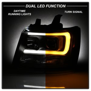 Chevrolet Suburban Headlights - SPYDER - Version 2 Projector with Switch Back Turn Signal Light Bar - Black - `07-`14