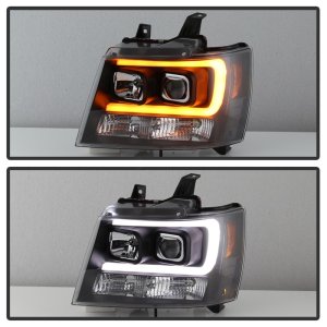 Chevrolet Suburban Headlights - SPYDER - Version 2 Projector with Switch Back Turn Signal Light Bar - Black - `07-`14