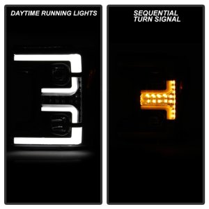 Ford F-250 Super Duty Headlights - SPYDER - Projector, Switch Back Sequential Turn Signal Light Bar - Black - `17-`18