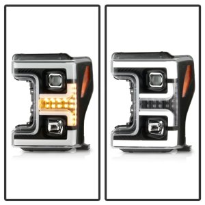 Ford F-350 Super Duty Headlights - SPYDER - Projector, Switch Back Sequential Turn Signal Light Bar - Black - `17-`18