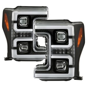 Ford F-450 Super Duty Headlights - SPYDER - Projector, Switch Back Sequential Turn Signal Light Bar - Black - `17-`18