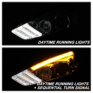 Ford Focus Headlight Set - SPYDER - Projector, Sequential Turn Signal, Low Beam-H7/High Beam-H1, Signal-LED - Chrome - `15-`18