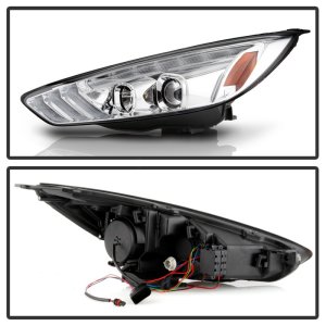 Ford Focus Headlight Set - SPYDER - Projector, Sequential Turn Signal, Low Beam-H7/High Beam-H1, Signal-LED - Chrome - `15-`18