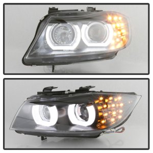 BMW 3 Series Projector Headlights - SPYDER - Halogen, LED Turn Signal - Black - `09-`12