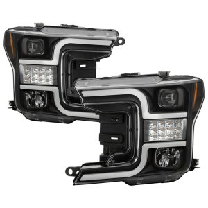 Ford F-150 Headlights - SPYDER - Projector - Halogen Model - LED Sequential Turn - Black - `18-`19