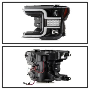 Ford F-150 Headlights - SPYDER - Projector - Halogen Model - LED Sequential Turn - Black - `18-`19