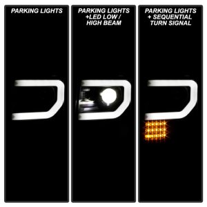 Ford F150 Headlights - SPYDER - LED Light Bar Projector, Sequential Turn Signal - Black - `09-`14