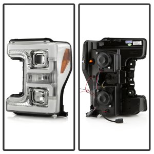 Ford F-250 Headlights - SPYDER - Projector, White Light Bar - Chrome - `17-`18