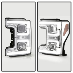 Ford F-450 Headlights - SPYDER - Projector, White Light Bar - Chrome - `17-`18