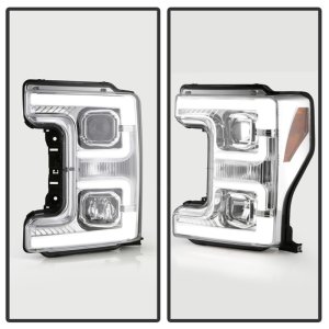 Ford F-450 Headlights - SPYDER - Projector, White Light Bar - Chrome - `17-`18