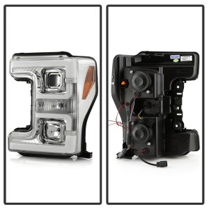 Ford F-450 Headlights - SPYDER - Projector, White Light Bar - Chrome - `17-`18