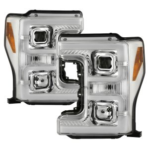 Ford F-450 Headlights - SPYDER - Projector, White Light Bar - Chrome - `17-`18