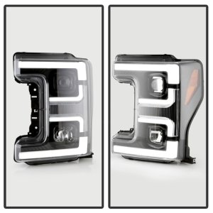 Ford F250 Headlights - SPYDER - Spyder Signature Series with White Light Bar - Black - `17-`18