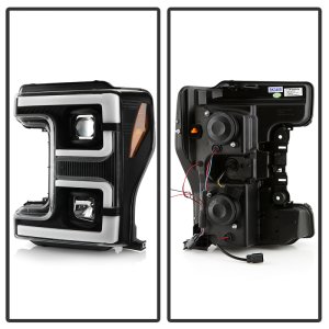 Ford F250 Headlights - SPYDER - Spyder Signature Series with White Light Bar - Black - `17-`18