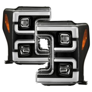 Ford F250 Headlights - SPYDER - Spyder Signature Series with White Light Bar - Black - `17-`18