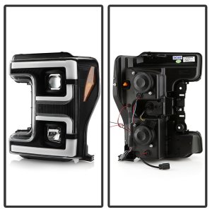 Ford F450 Headlights - SPYDER - Spyder Signature Series with White Light Bar - Black - `17-`18