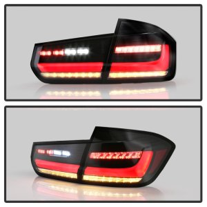 BMW 3 Series LED Tail Lights - SPYDER - Full LED, Sequential Turn Signal, Red Light Bar Parking Light - Black - `12-`18