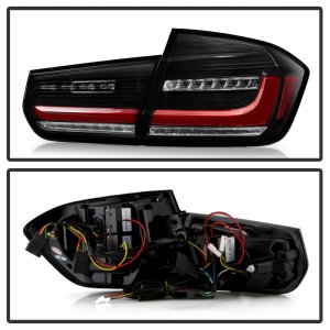 BMW 3 Series LED Tail Lights - SPYDER - Full LED, Sequential Turn Signal, Red Light Bar Parking Light - Black - `12-`18
