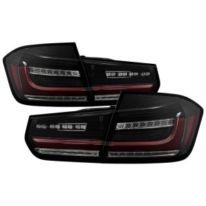 BMW 3 Series Tail Lights - SPYDER - Full LED, Red Light Bar, Sequential Turn Signal - Black Smoke - `12-`18 BMW 3 Series Tail Lights - SPYDER - Full LED, Red Light Bar, Sequential Turn Signal - Black Smoke - `12-`18