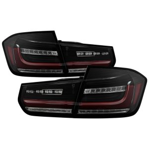 BMW 3 Series Tail Lights - SPYDER - Full LED, Red Light Bar, Sequential Turn Signal - Black Smoke - `12-`18 BMW 3 Series Tail Lights - SPYDER - Full LED, Red Light Bar, Sequential Turn Signal - Black Smoke - `12-`18