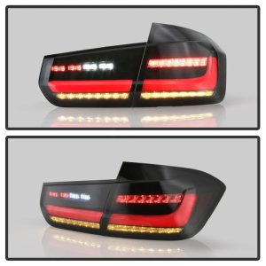 BMW 3 Series Tail Lights - SPYDER - Full LED, Red Light Bar, Sequential Turn Signal - Black Smoke - `12-`18 BMW 3 Series Tail Lights - SPYDER - Full LED, Red Light Bar, Sequential Turn Signal - Black Smoke - `12-`18