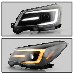Subaru Forester Headlights - SPYDER - Sequential LED Turn Signal + Switch Back Crystal Light Bar Turn Signal Light And Parking Light - Black - `14-`16