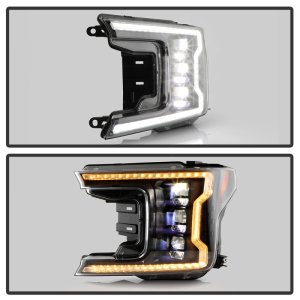 Ford F-150 Headlights - SPYDER - Apex Series, DRL LED, Halogen Model Only, High-Power LED Module - Black - `18-`20