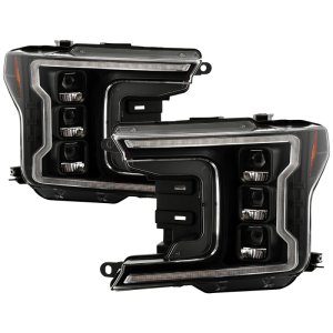 Ford F-150 Headlights - SPYDER - Apex Series, DRL LED, Halogen Model Only, High-Power LED Module - Black - `18-`20