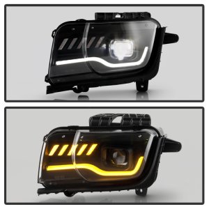 Chevrolet Camaro Headlights - SPYDER - Apex Series, High-Power LED Module, Sequential Switchback Turn Signal - Black - `10-`13