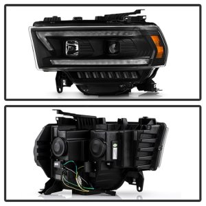 Dodge Ram 2500 Headlight Set - SPYDER - Projector, Sequential LED Turn Signal Lights, Halogen Model Only - Black - `19-`22