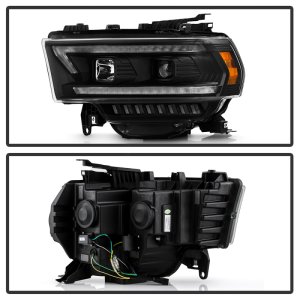 Dodge Ram 2500 Headlight Set - SPYDER - Projector, Sequential LED Turn Signal Lights, Halogen Model Only - Black - `19-`22