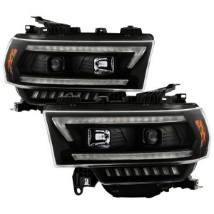 Dodge Ram 2500 Headlight Set - SPYDER - Projector, Sequential LED Turn Signal Lights, Halogen Model Only - Black - `19-`22