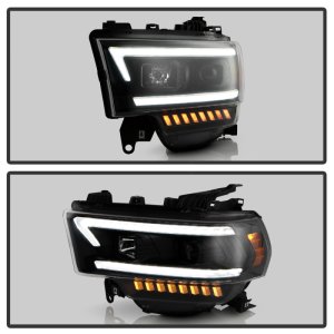 Dodge Ram 2500 Headlight Set - SPYDER - Projector, Sequential LED Turn Signal Lights, Halogen Model Only - Black - `19-`22