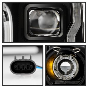 Ford F250 Headlights - SPYDER - Halogen Model, Sequential LED Turn Signal Lights - Black - `20-`22