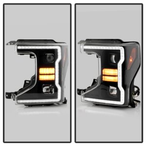 Ford F250 Headlights - SPYDER - Halogen Model, Sequential LED Turn Signal Lights - Black - `20-`22