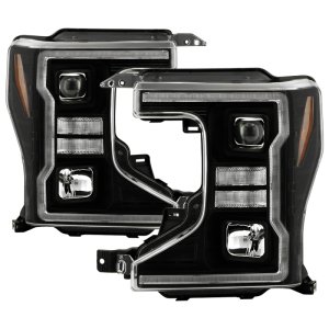 Ford F250 Headlights - SPYDER - Halogen Model, Sequential LED Turn Signal Lights - Black - `20-`22