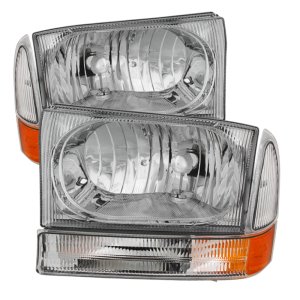 Ford F-250 Super Duty Headlights with Bumper Lights - Front - SPYDER - xTune Crystal w/ Bumper Lights - Chrome - `99-`04