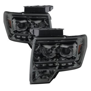 Ford F-150 Projector Headlights - SPYDER - xTune Projector + LED Halo - Smoked - `09-`14