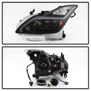 Infiniti G37 Headlights - SPYDER - xTune DRL Light Bar Projector Headlights w/Sequential Turn Signal - Black - `08-`15