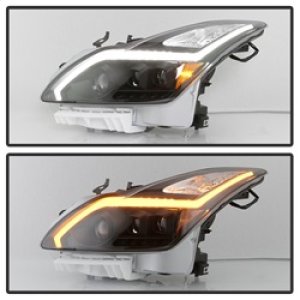 Infiniti G37 Headlights - SPYDER - xTune DRL Light Bar Projector Headlights w/Sequential Turn Signal - Black - `08-`15