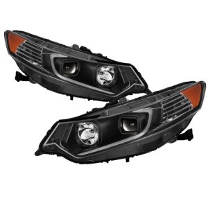 Acura TSX Headlights - SPYDER - Light Bar DRL Projector - Black - `09-`14