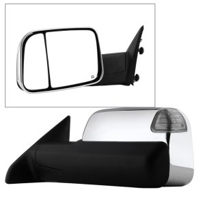 Dodge Ram 1500 Side Mirror - Left - SPYDER - Manual Extendable, Power Heated/Adjustable, LED Turn Signal, Chrome Housing - Chrome - `09-`10