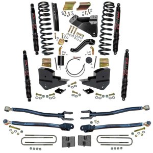 Ford F-250 Suspension Lift Kit - Front + Rear - Skyjacker - 6 in. Lift with 4-Link Conversion and Black MAX Shocks - Black - 2023+