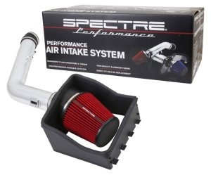 Ford F250 Performance Air Intake - Driver side - Spectre - Polished Aluminum Tube + 2-piece Heat Shield - Polished w/Red Filter - `11-`14