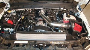 Ford F250 Performance Air Intake - Driver side - Spectre - Polished Aluminum Tube + 2-piece Heat Shield - Polished w/Red Filter - `11-`14