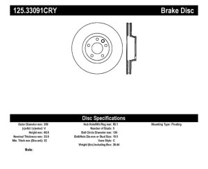 Volkswagen Touareg Brake Rotor (1) - Front Right - Stoptech - Cryo-Stop Premium High Carbon - `04-`10 Volkswagen Touareg Brake Rotor (1) - Front Right - Stoptech - Cryo-Stop Premium High Carbon - `04-`10