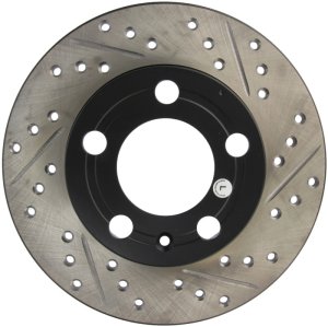 Volkswagen Beetle Cabrio Brake Rotor (2) - Rear Left - Stoptech - Slotted & Drilled - Black - `10-`11