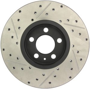 Volkswagen Jetta Brake Rotor (1) - Front Left - Stoptech - Slotted & Drilled - Black - `98-`05