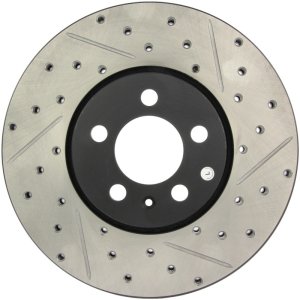 Volkswagen Polo Brake Rotor (1) - Front Left - Stoptech - Slotted & Drilled - Black - `03-`19 Volkswagen Polo Brake Rotor (1) - Front Left - Stoptech - Slotted & Drilled - Black - `03-`19